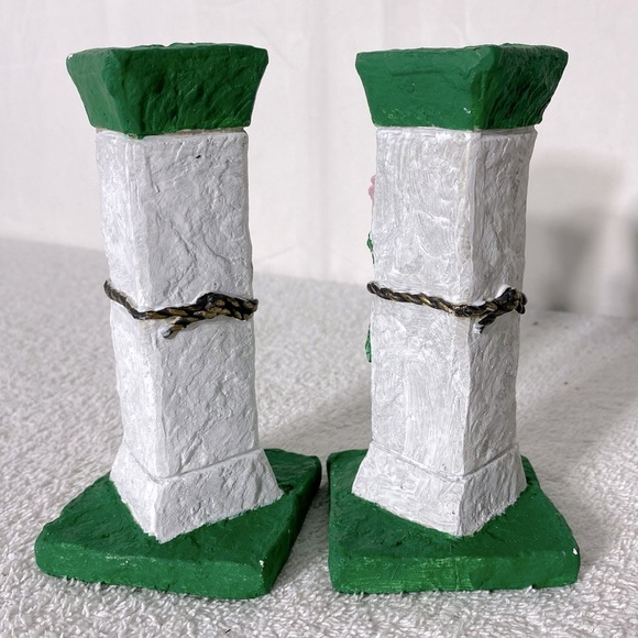 Vintage Hand Made Green White Pink Rose Candle Stick Holders - Picture 7 of 9